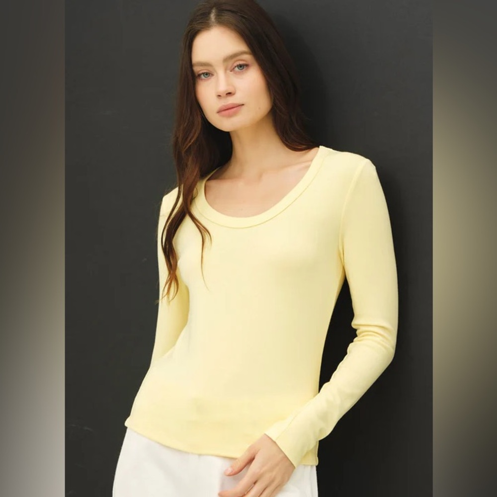 Minimalist Butter Yellow Top Madison The Label Malani Ribbed‎ Long Sleeve Small